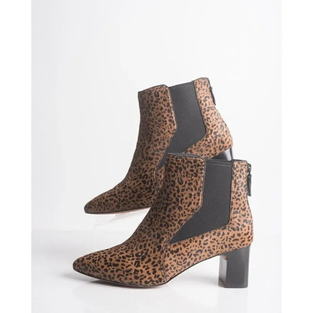 Cole Haan Womens Etta Leopard-Print Calf Hair Booties Ankle Boots US 7.5 Brown